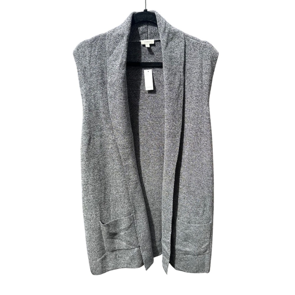 Talbots Plus Womens 3X Grey Marl Cotton Open Front Long Cardigan Vest NWT
